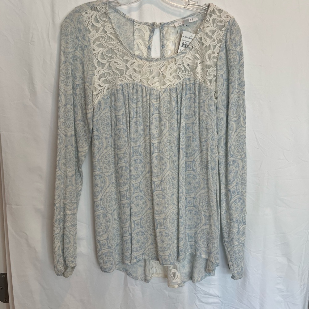 Socialite - Cotton/Lace Light Blue Top - Size S